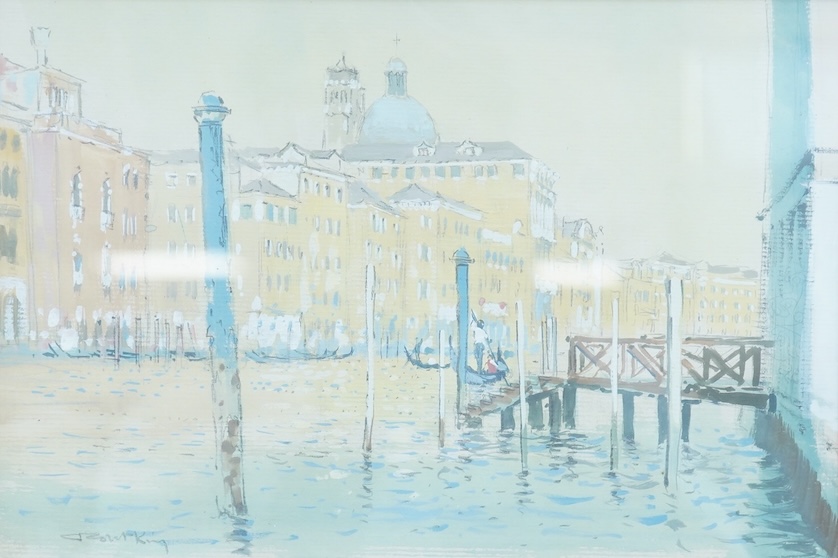 Robert King Rl RSMA (b.1936), Venetian canal, signed, gouache and watercolour, 18 x 27cm